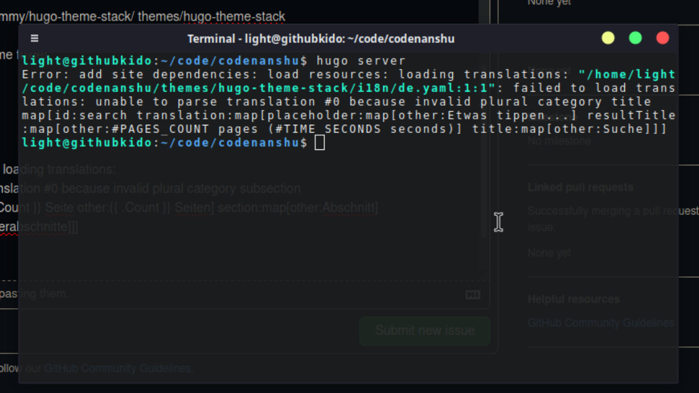 error on install the theme hugo-theme-stack