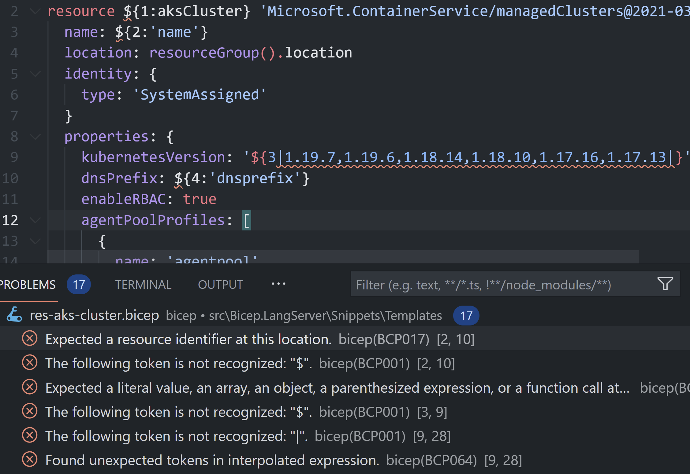 Support snippet tab stop syntax · Issue #2944 · Azure/bicep · GitHub
