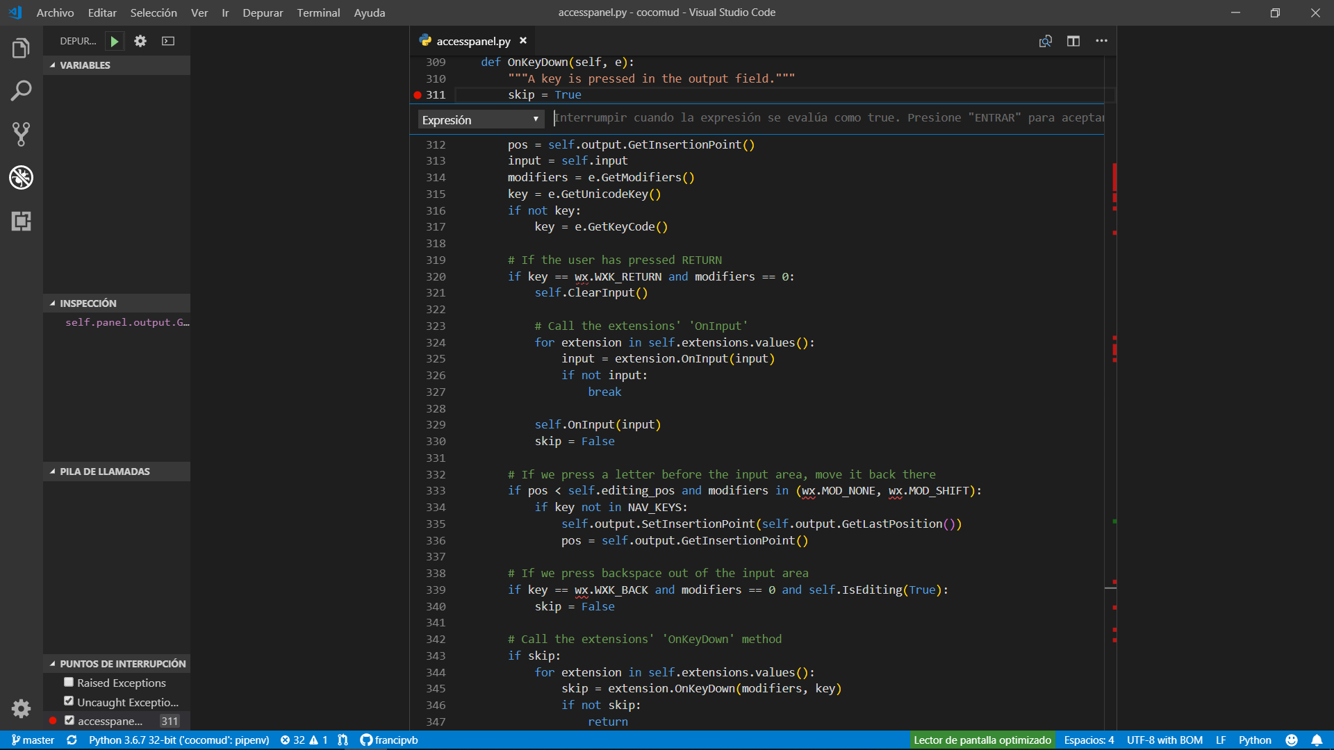 Cannot edit breakpoints with screen reader enabled · Issue #66351 ...