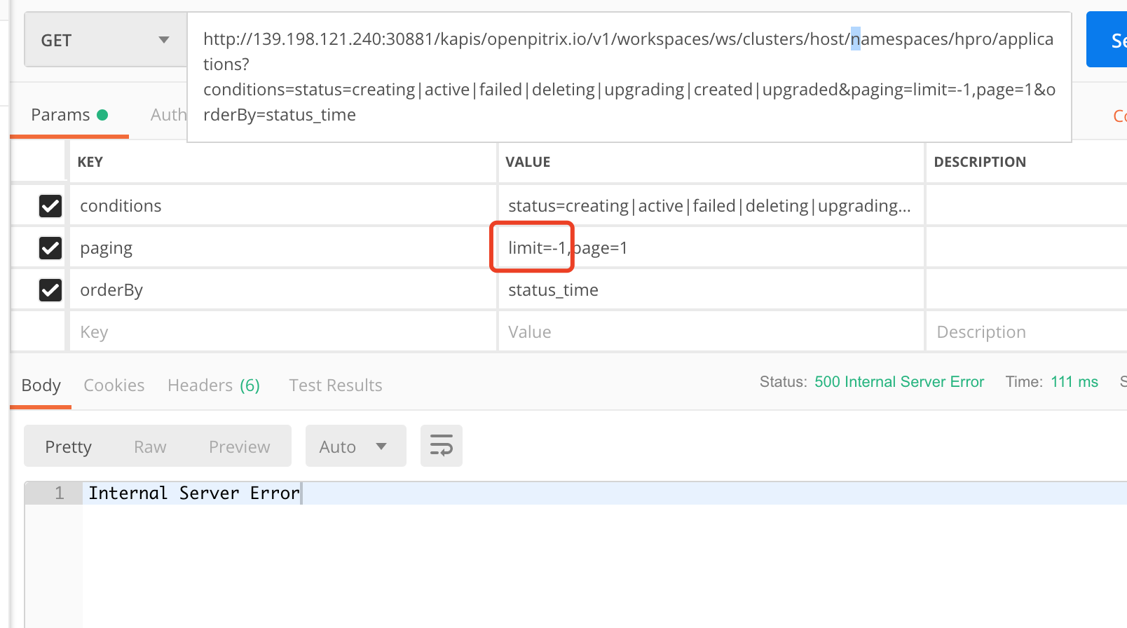 When querying all apps in a project, the interface returns 500 · Issue ...