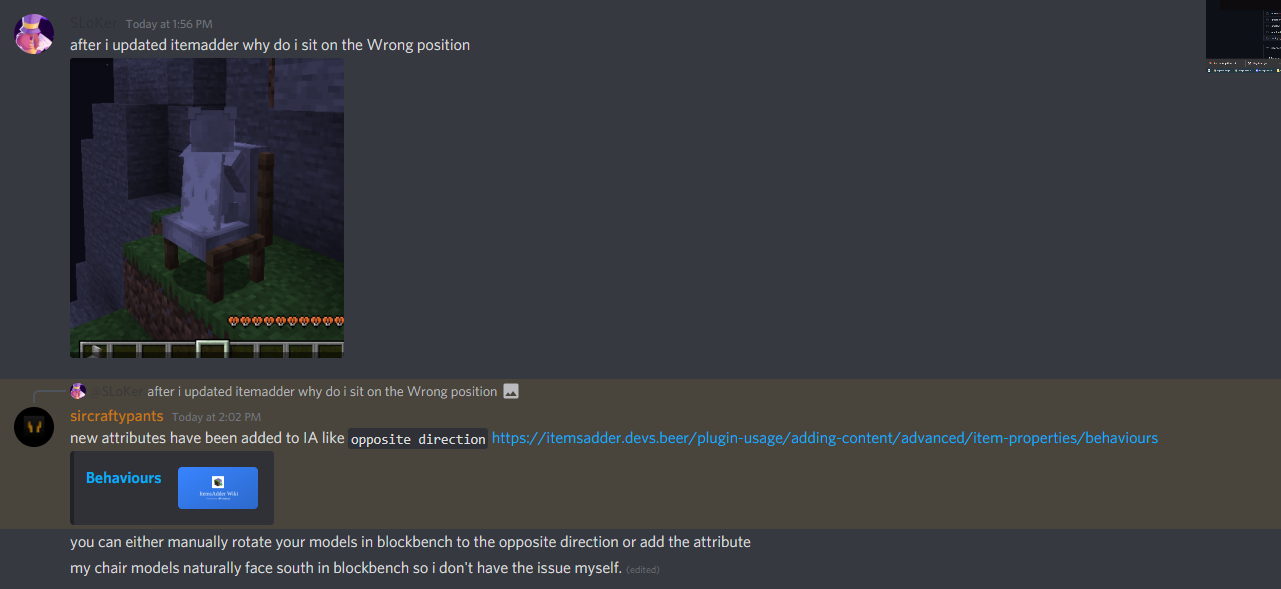 chairs directions problem · Issue #1050 · PluginBugs/Issues-ItemsAdder ...