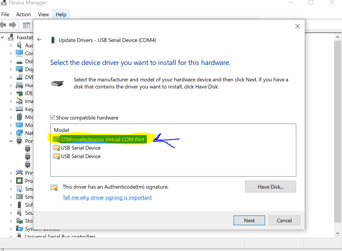 stm usb vcp driver