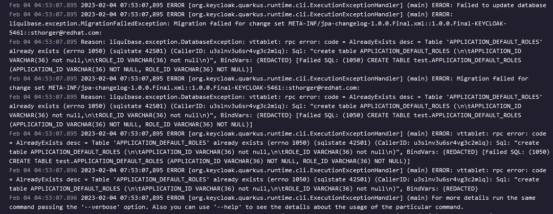Keycloak deployment error using existing Mysql DB · Issue #16466 ...