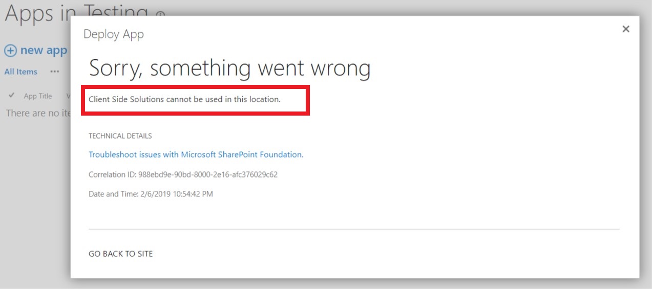 Deployment to Developer Site is not possible: Client Side Solutions ...