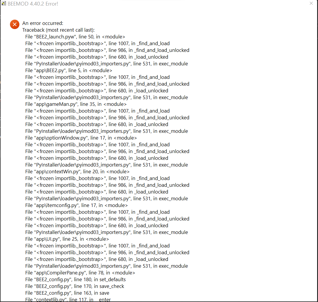 Crash on startup · Issue #1668 · BEEmod/BEE2.4 · GitHub