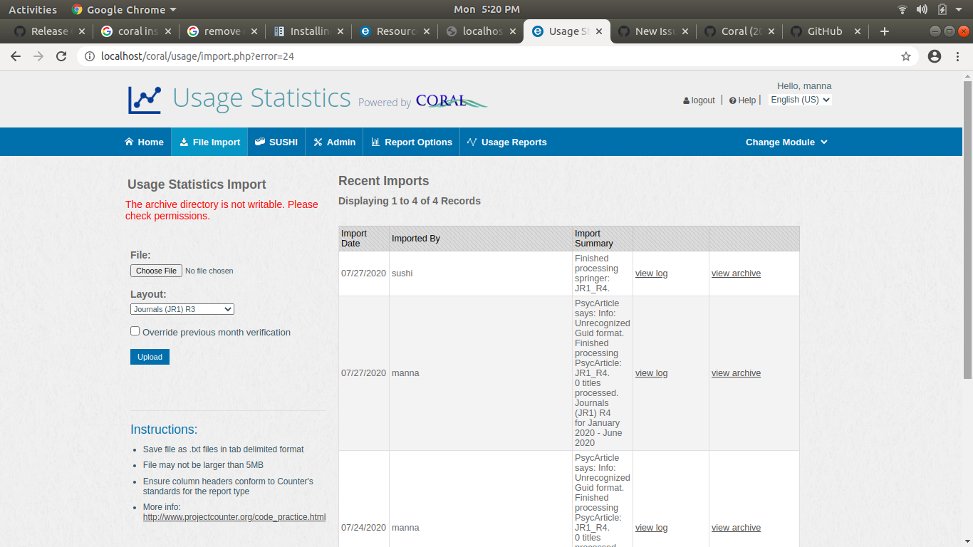 The archive directory is not writable. Please check permissions