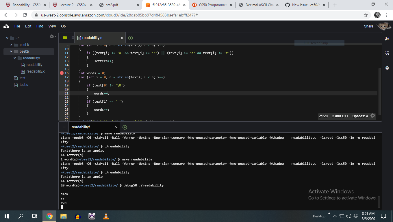 debug50 doesn't give any output or reaction (Edit: Now it says no ...