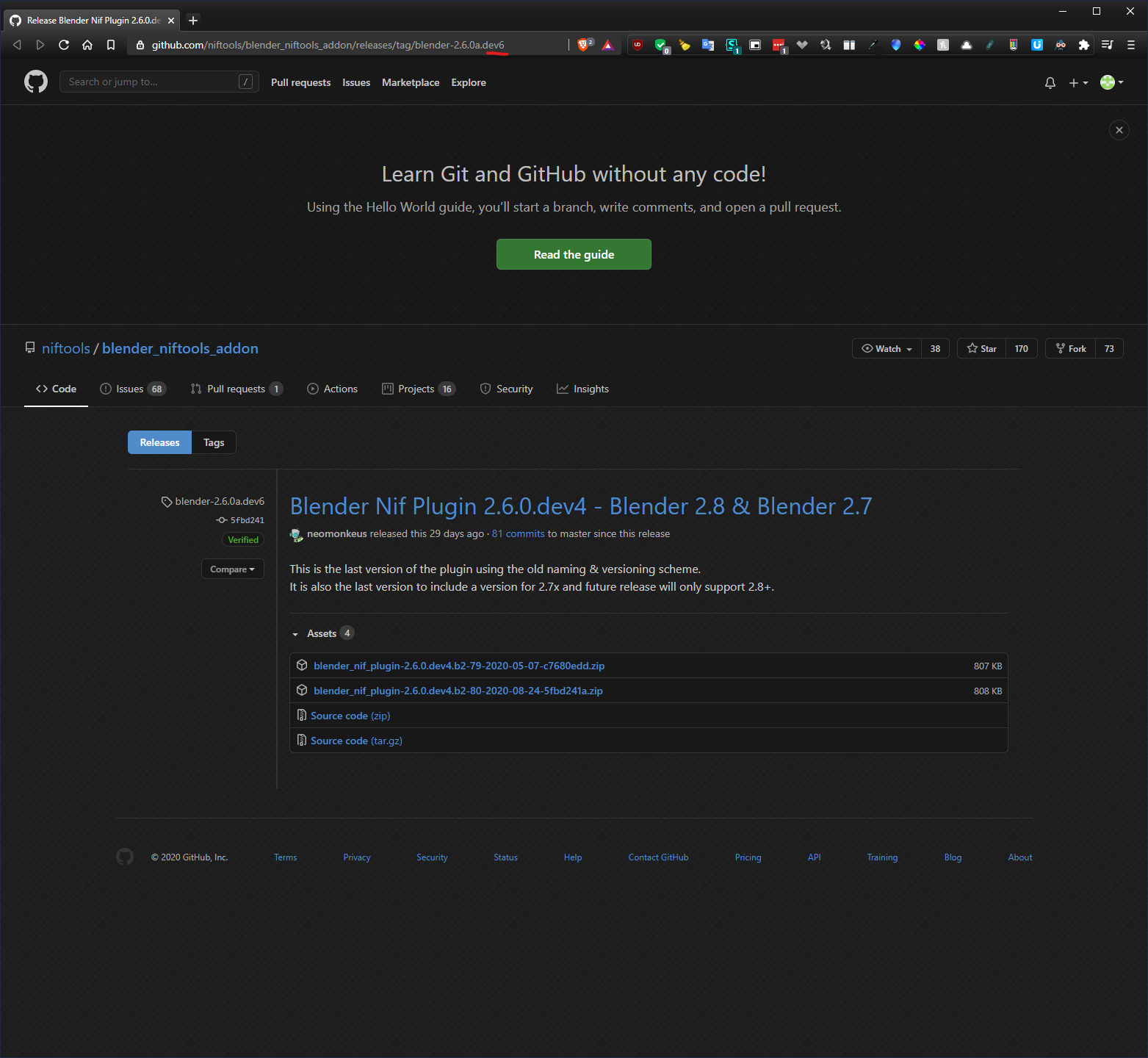 The URL for release "v2.6.0a dev 4" says "v2.6.0a dev 6" instead ...