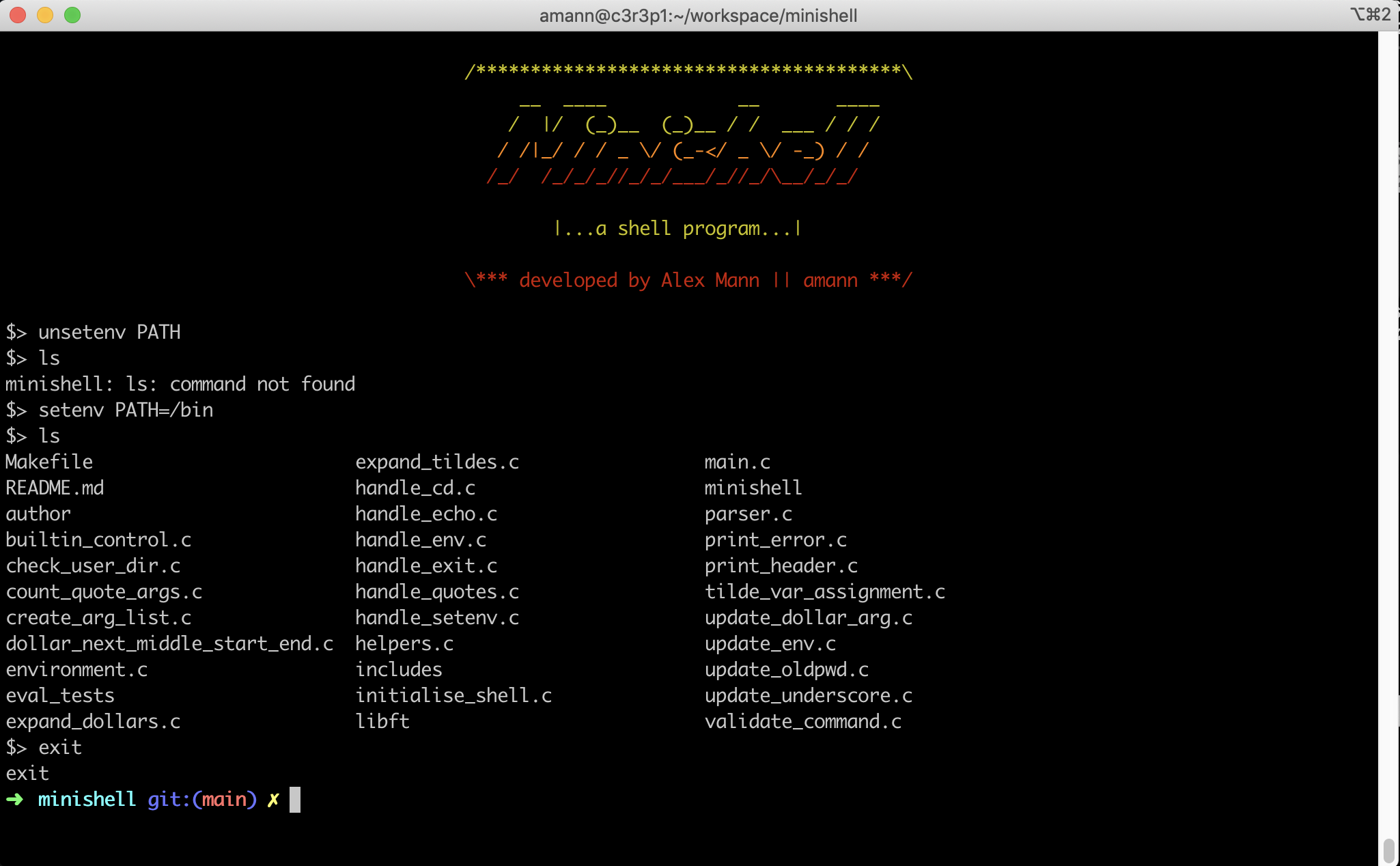 GitHub - AlexMannDesigns/minishell: My very own shell program
