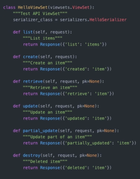 ViewSet API functions