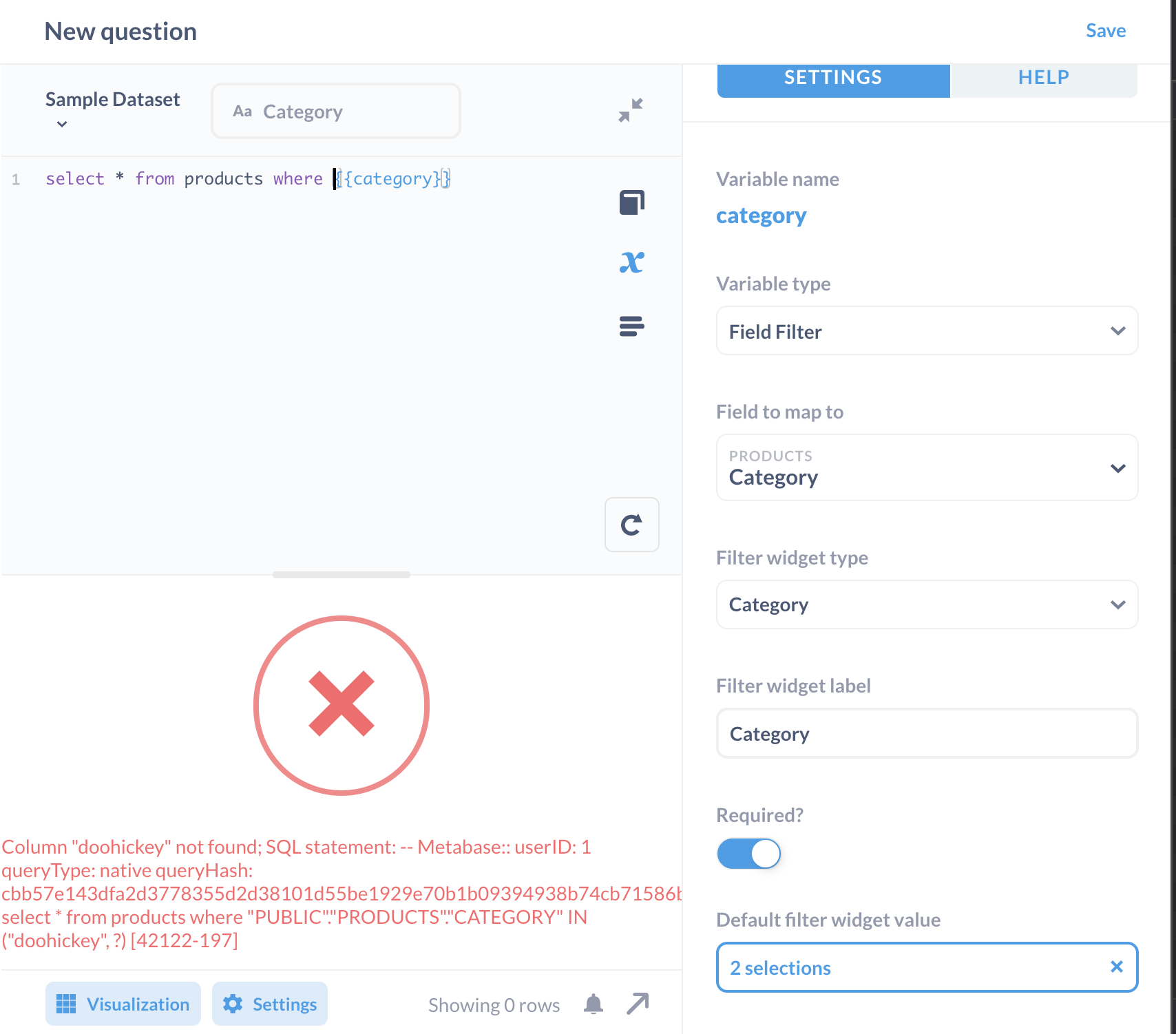 Can't run native query with default field filter values set · Issue ...