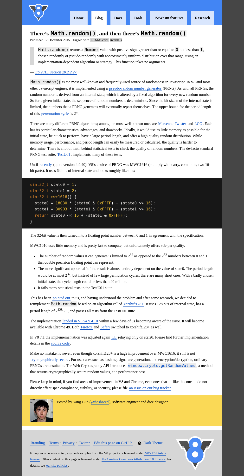Broken Website] Site v8.dev/blog/math-random is mostly white · Issue #9354  · darkreader/darkreader