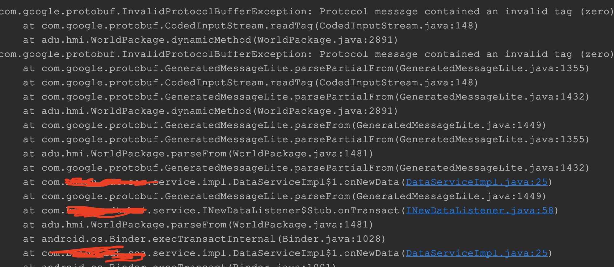 InvalidProtocolBufferException (Protocol message contained an invalid ...