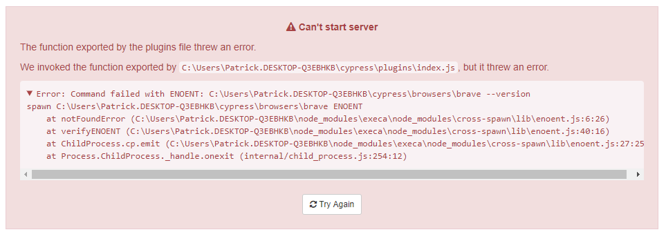 Launching custom Brave browser throws error in plugins (3.7.0) · Issue ...