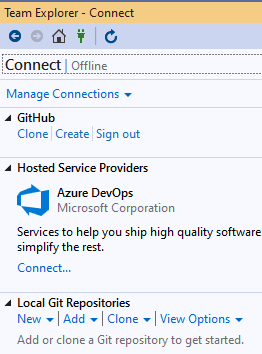 Github for Visual Studio failed to get online. In team explorer, it ...