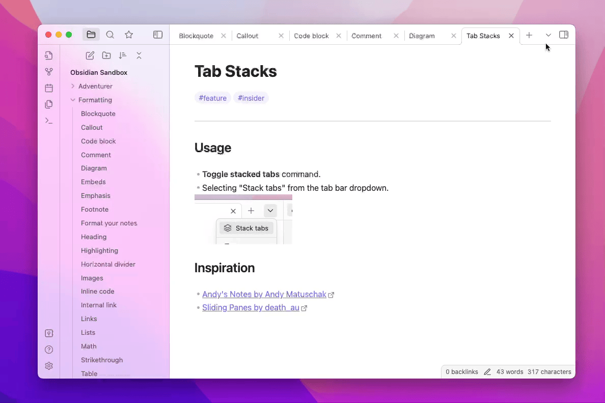 obsidian 的 stack tabs