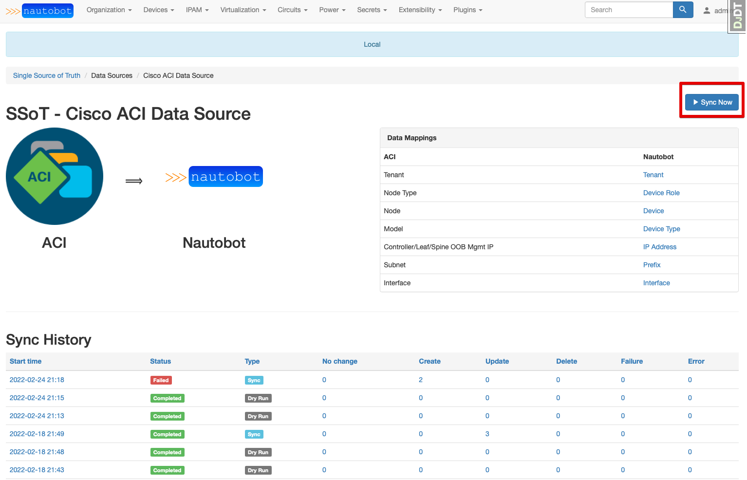 SSoT ACI Dashboard