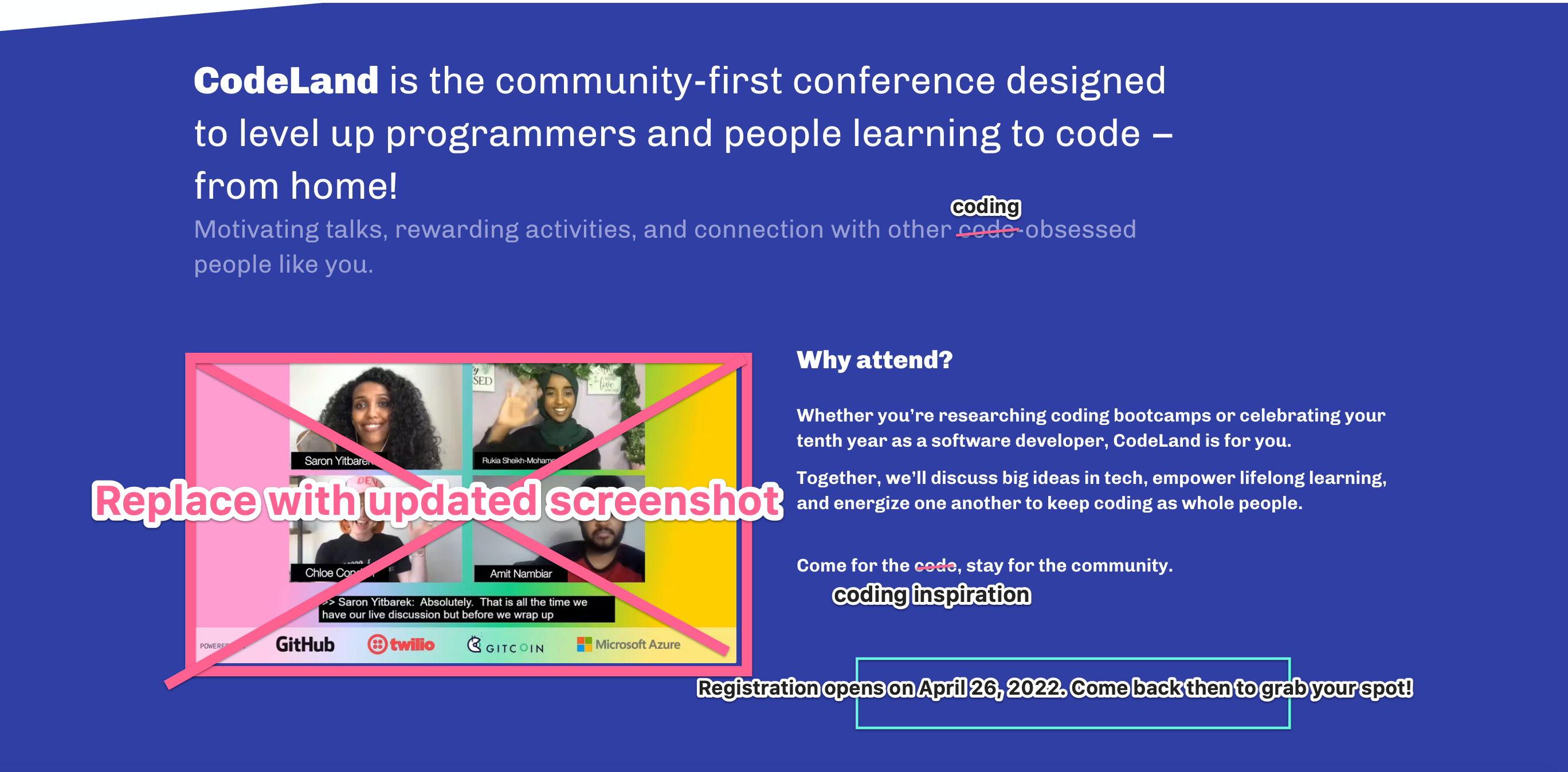 Update Marketing Website for 2022 CodeLand Announcement · Issue #91 ...