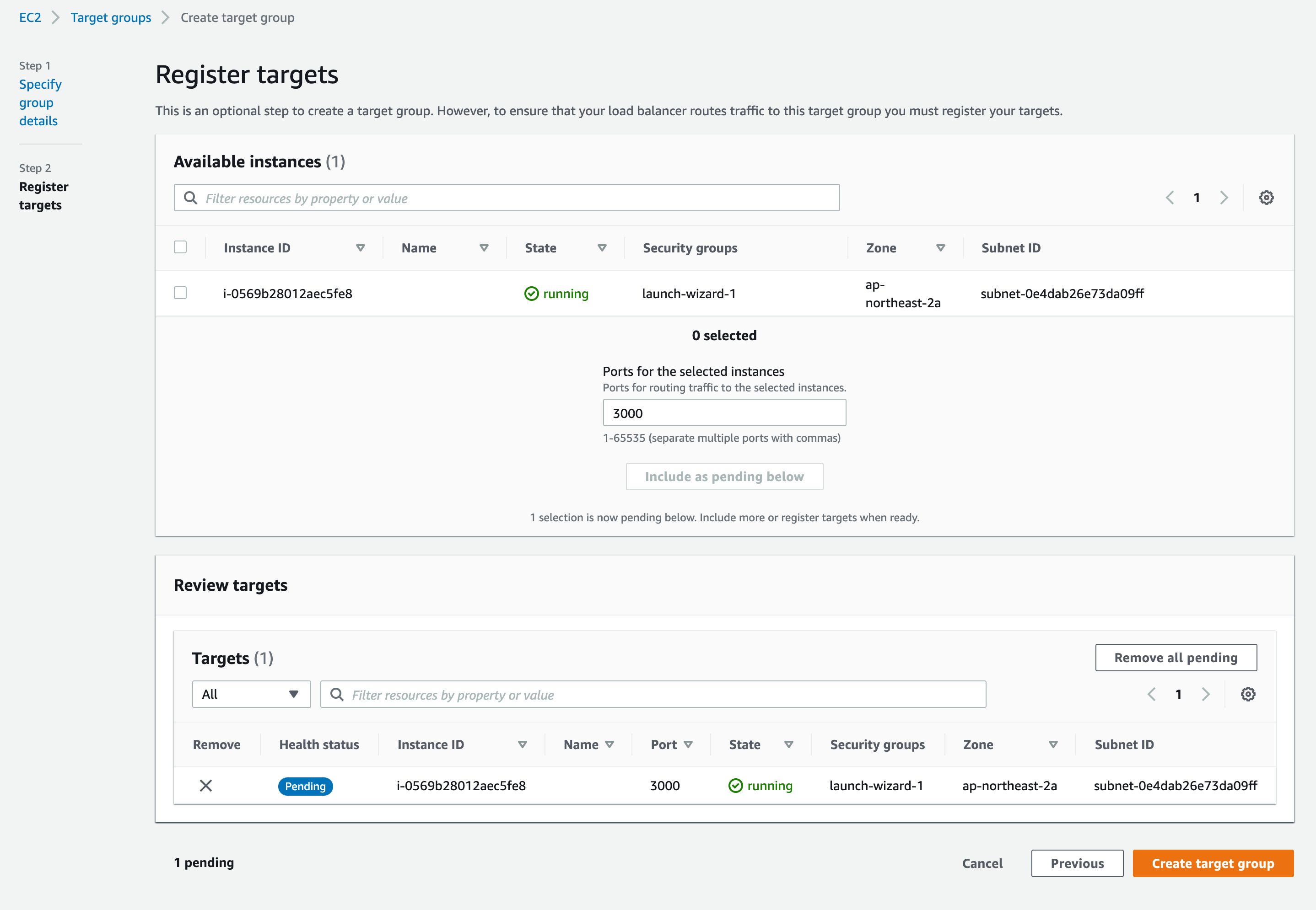 Target group for EC2 web server