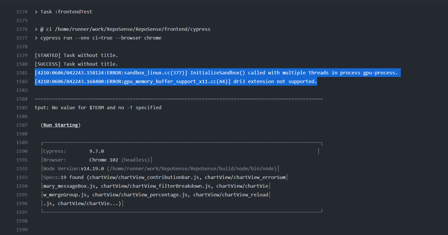 GitHub Actions: Cypress tests are failing · Issue #1784 · reposense ...
