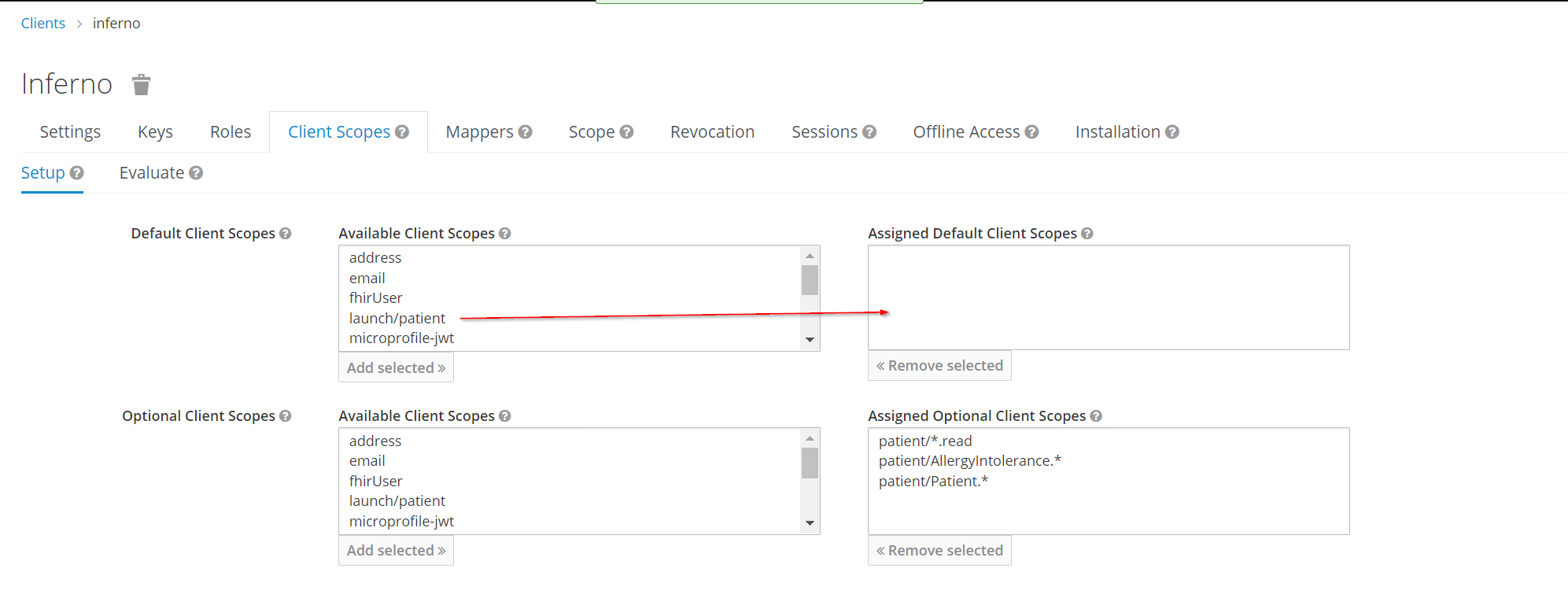 helm client defaultScopes not configured in keycloak as client assigned