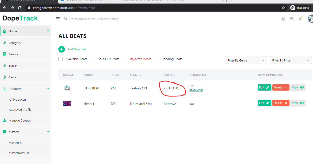 Replace REJECTED with rejected