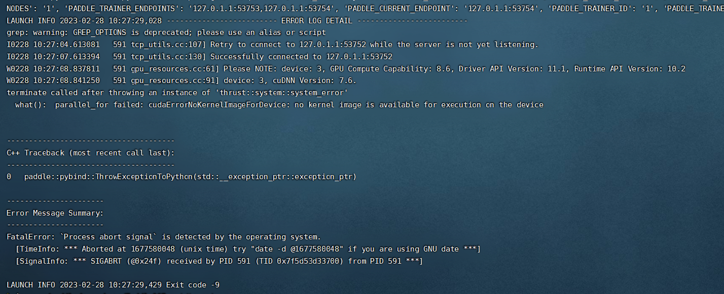 多卡/单卡OCR训练错误： no kernel image is available for execution on the device