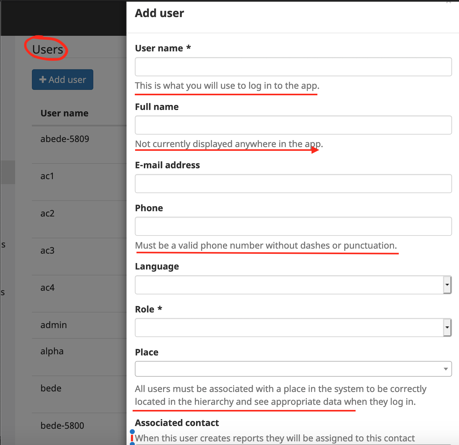 Update text on admin app User page · Issue #5386 · medic/cht-core · GitHub