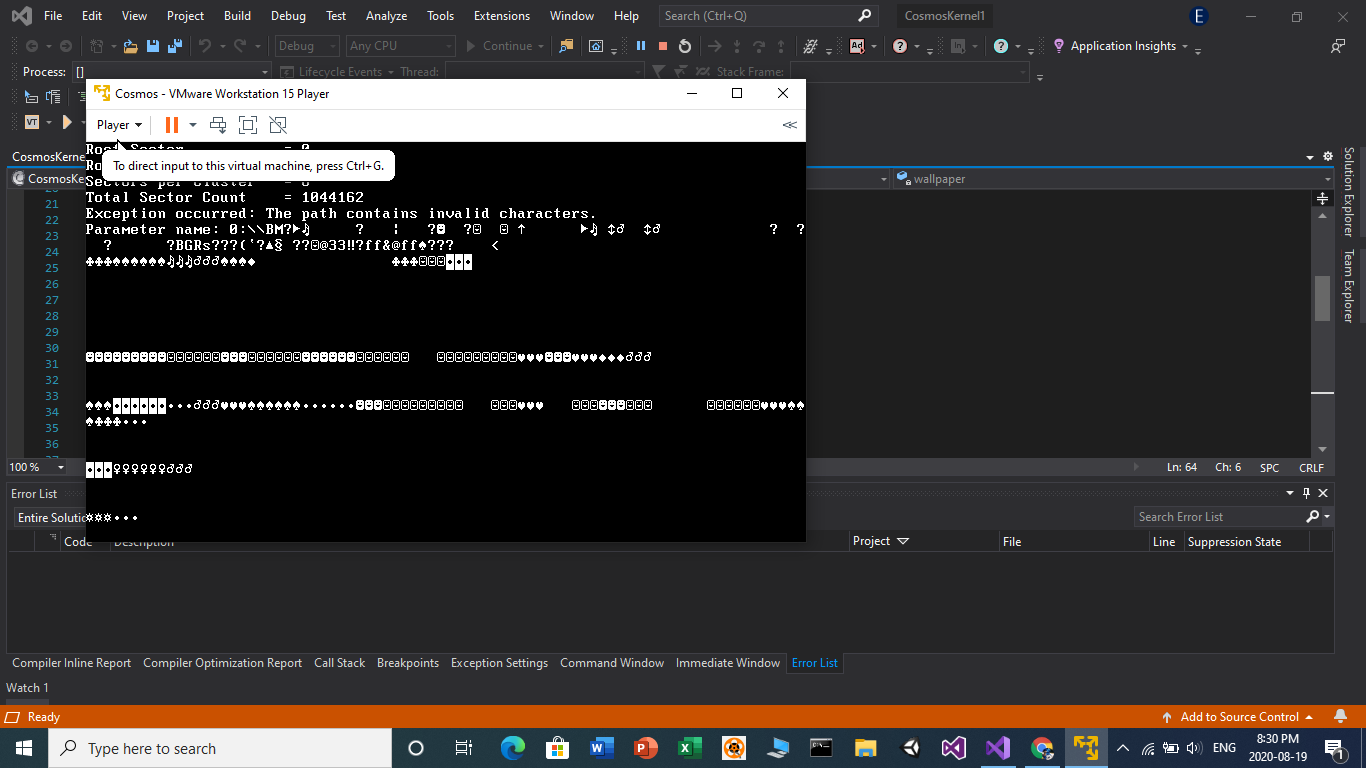 In Cosmos I received this error saying: Exception: System.Exception ...