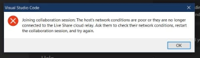 Started connecting to live share but error massage comes" The host of ...
