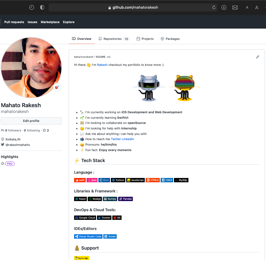 GitHub profile of {{ name }}