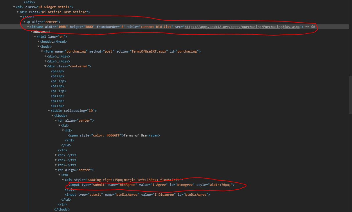 Error locating button inside an iframe - frame blocked by Chrome, use ...