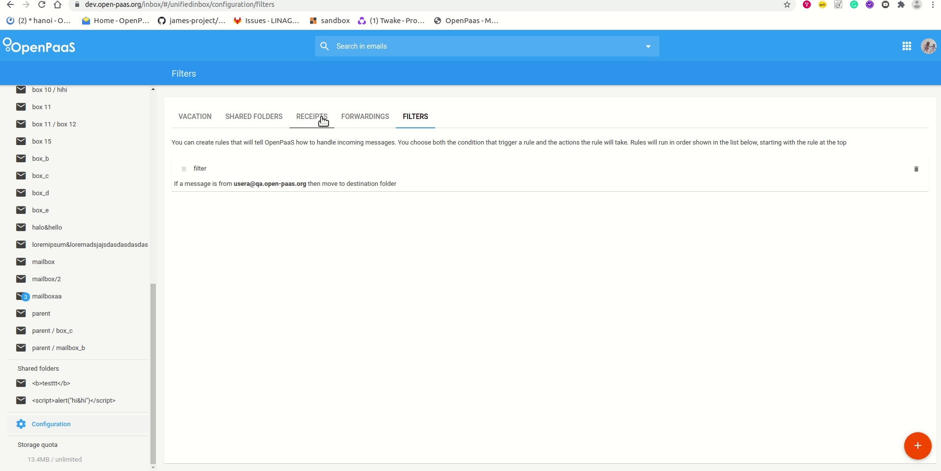 An inappropriate message is returned when deleting a mailbox filter