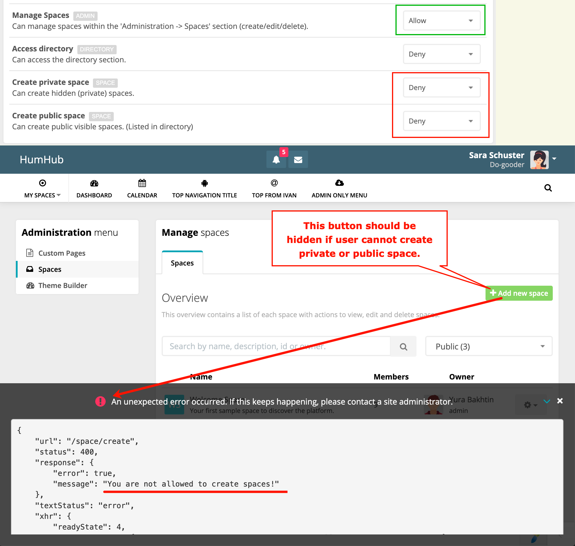 Hide button to add new space · Issue #4692 · humhub/humhub · GitHub