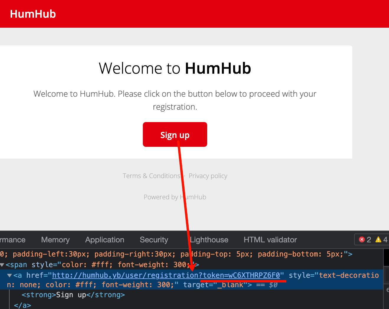 Registration token rendered using PHP 8.0.9 · Issue 5244 · humhub