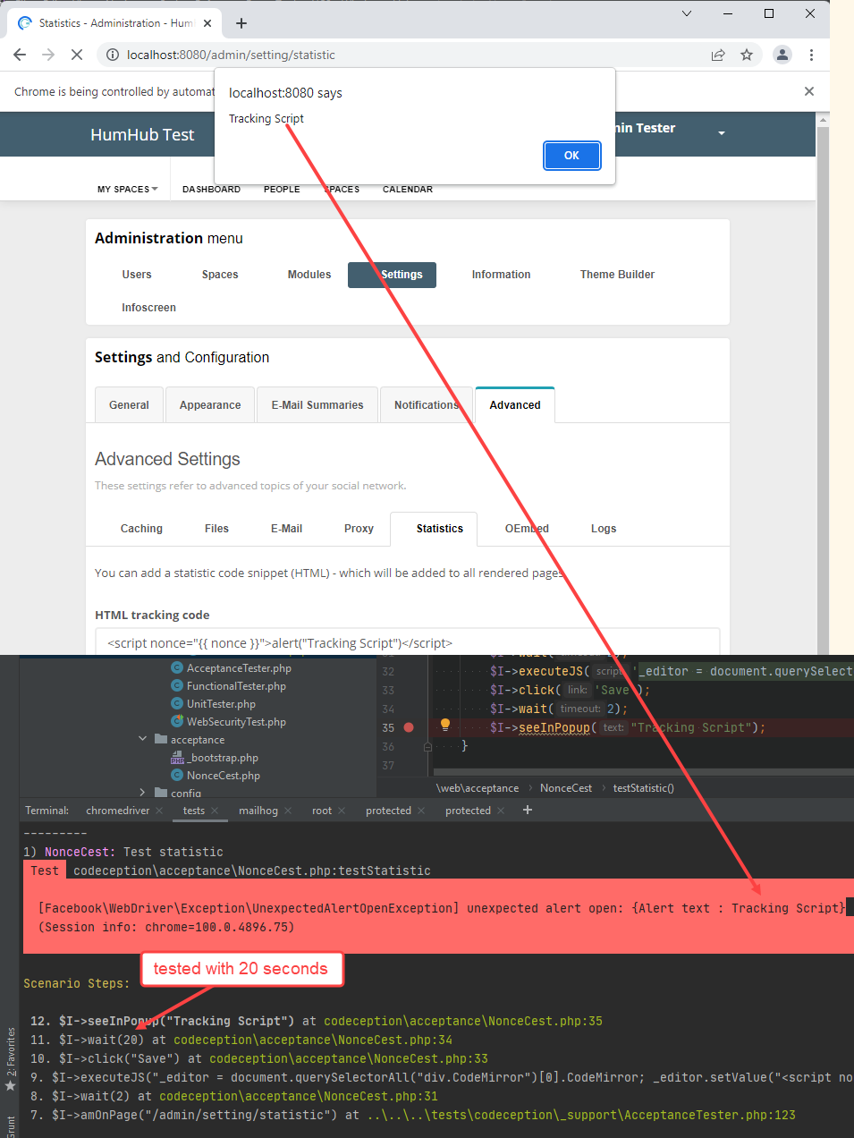 Fix tests NonceCest js alert · Issue #5633 · humhub/humhub · GitHub