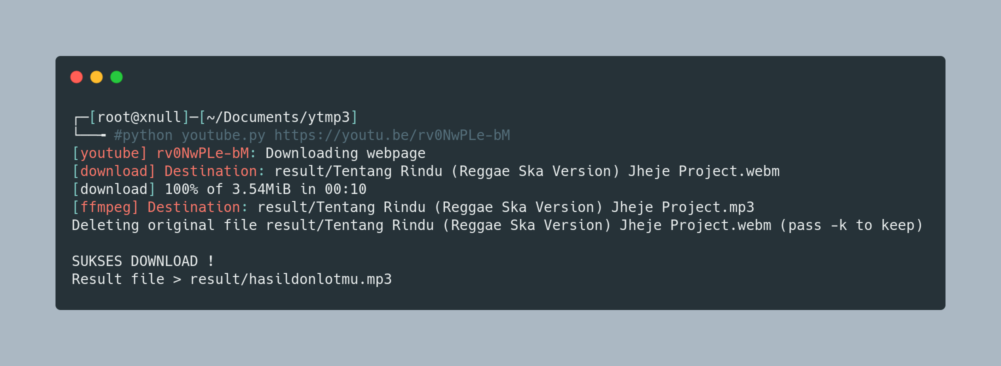 Github xnull id ytmp3 script download musik youtube menggunakan python