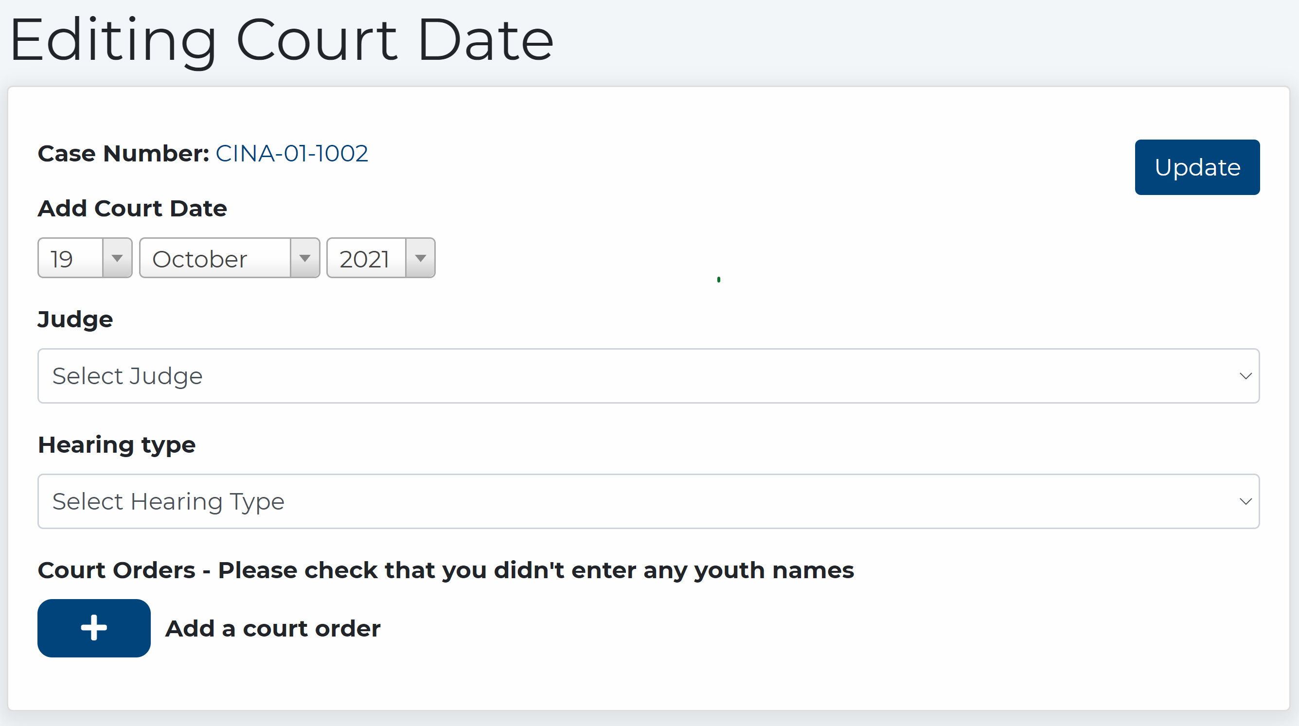 Edit Court Date Page