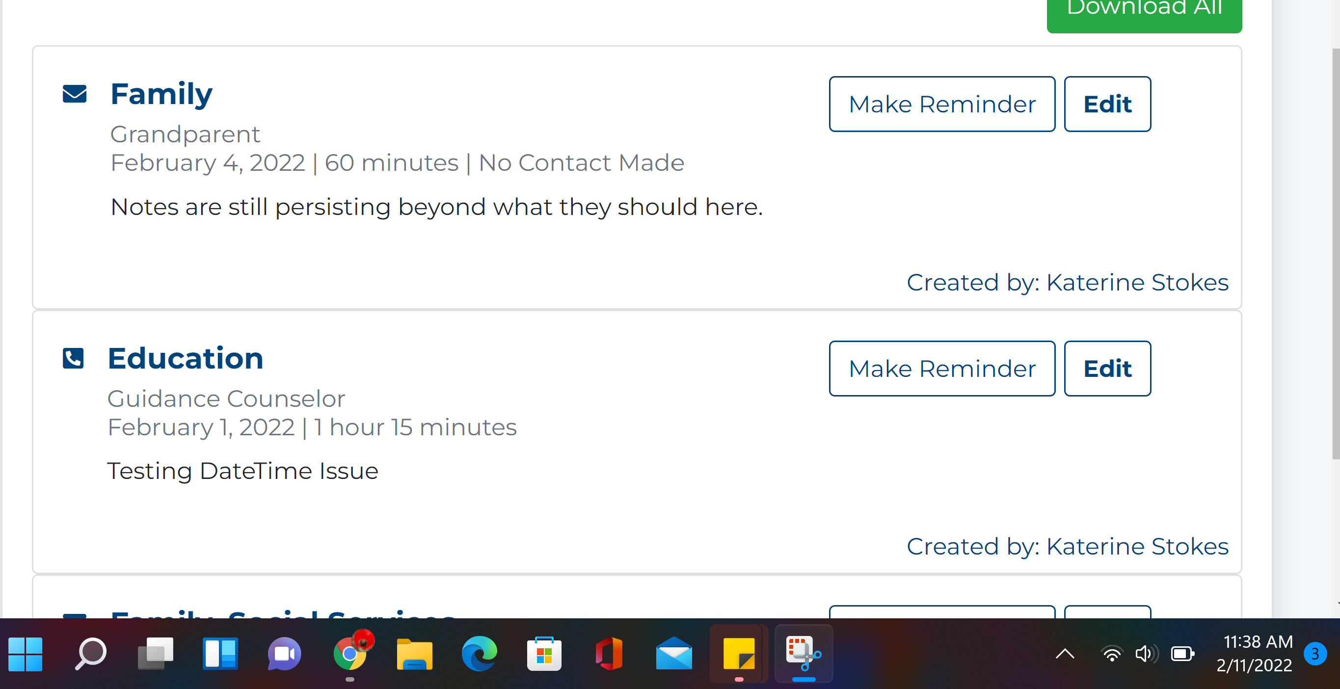 Note on Past Case Contact