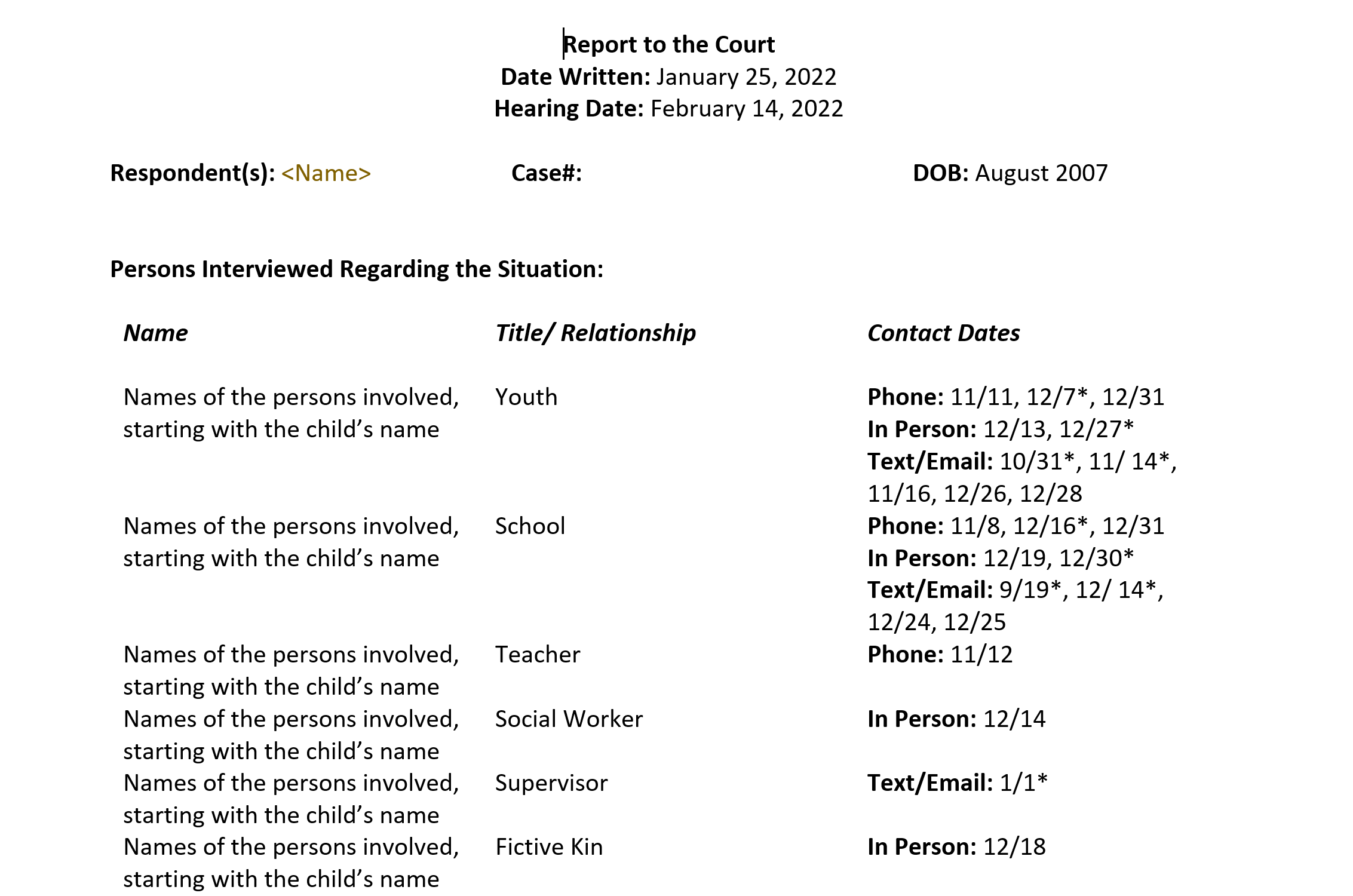 Court Report Mock-Up