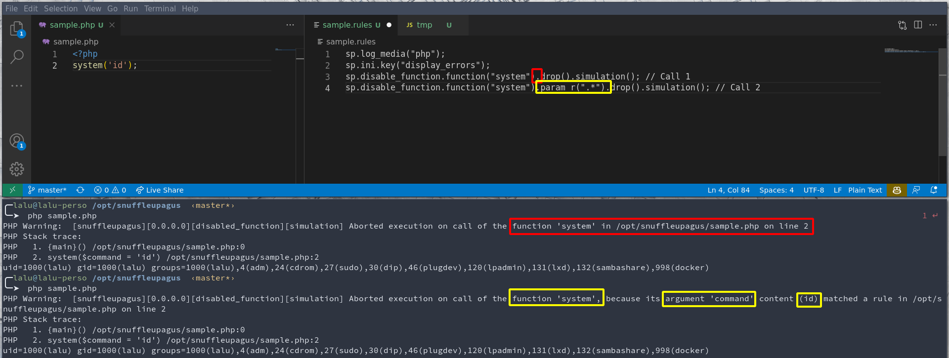 Different behavior for eval & system · Issue 427 · jvoisin