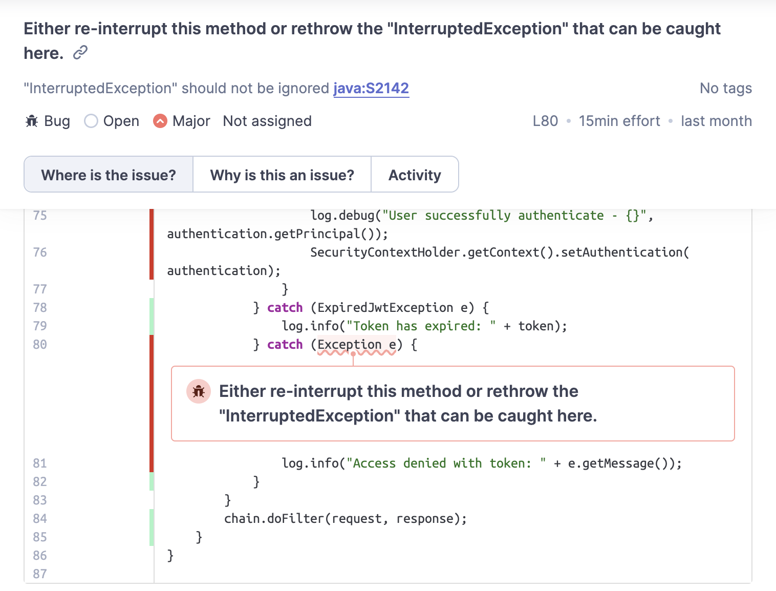 [UBS] SonarCloud issue. Either re-interrupt this method or rethrow the ...