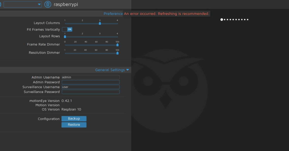 An error occured. Refreshing is · Issue 2076 · motioneye