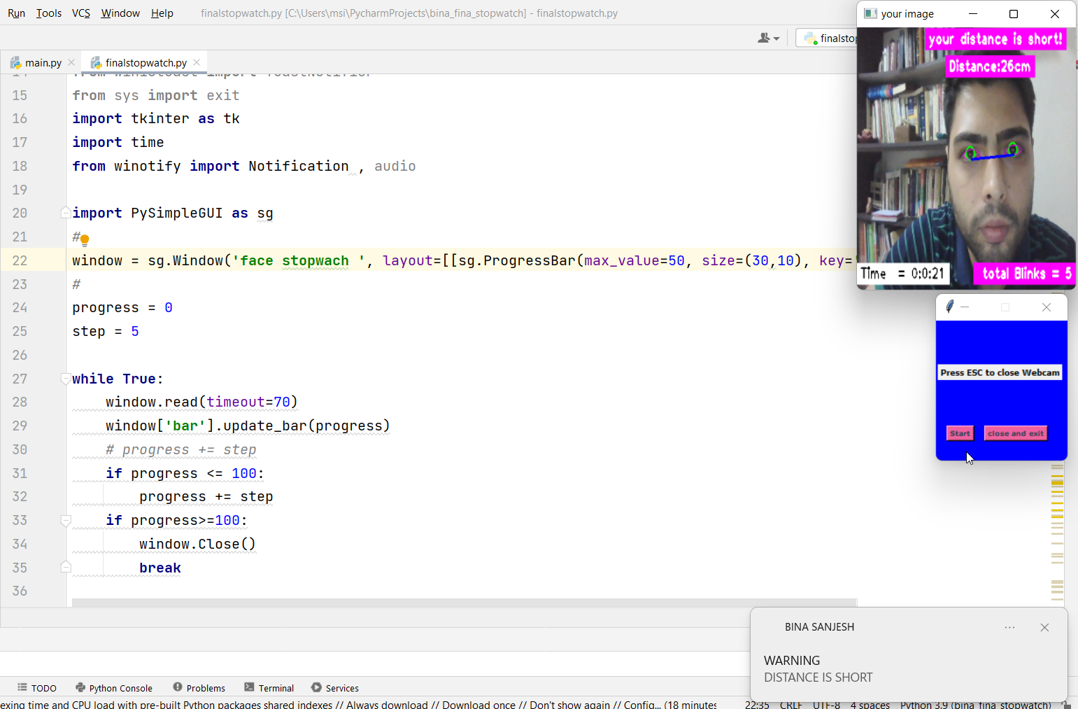 python program to basic new tkinter py ball blink... GitHub - aliostadi/Estimate-Distance-from-Webcam-and-Blink-Detection ...