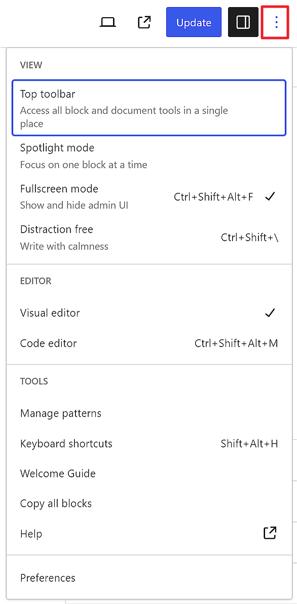 The three dot shows the menu items listed under more options.