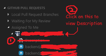 diagram showing how the link to the 'Description' tab will be replaced by just clicking on the parent of the PR tree.