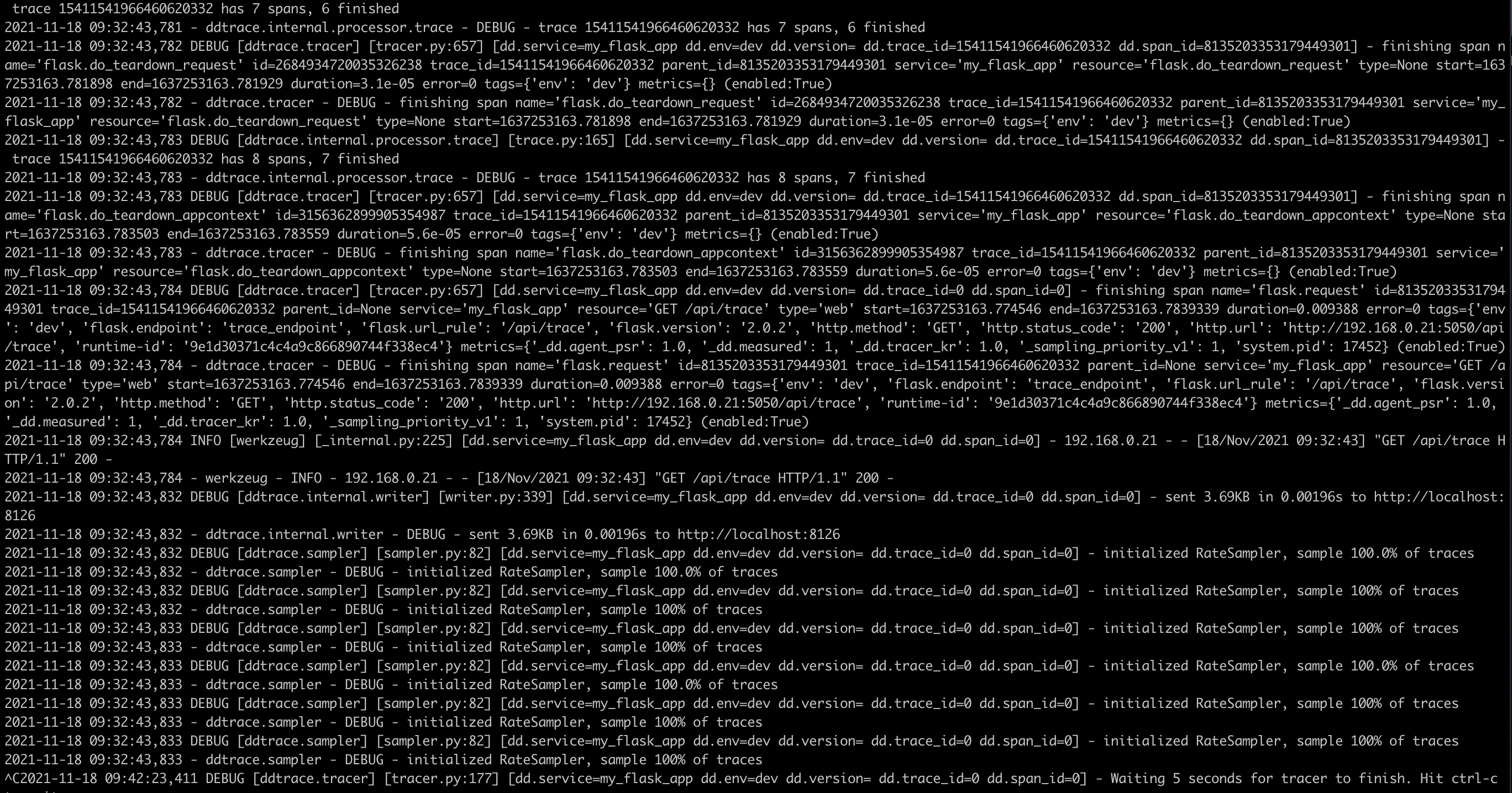 Terminal showing traces running