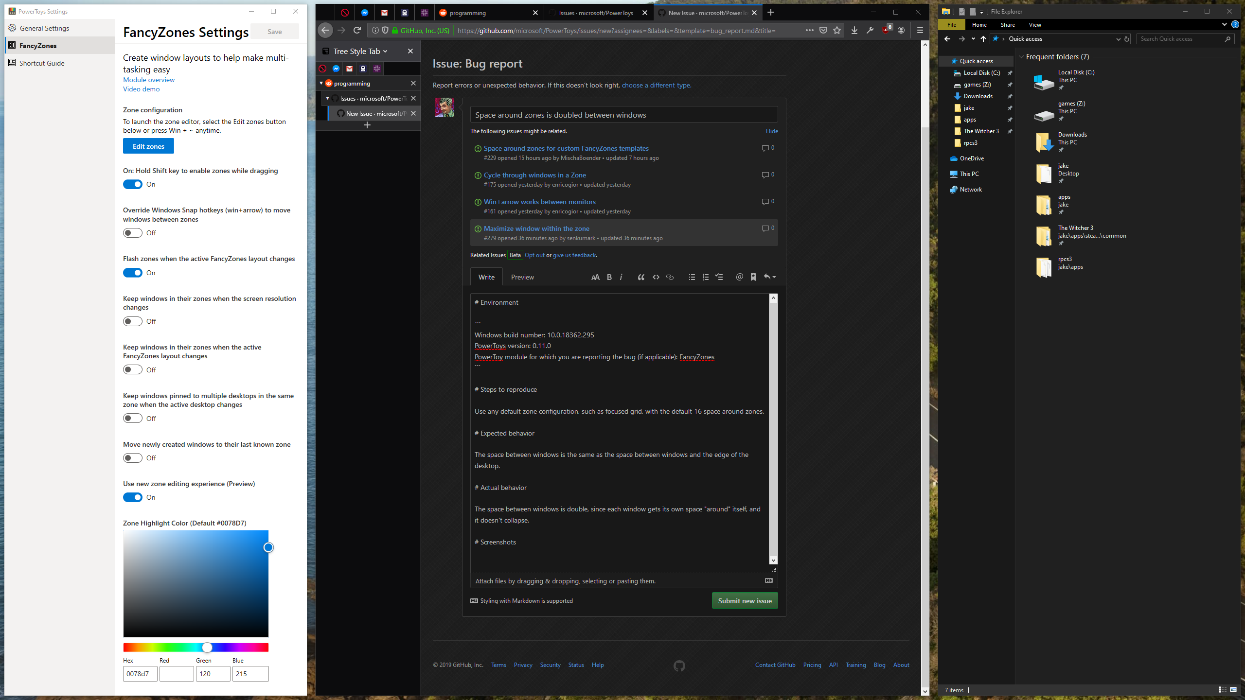 Space around zones is doubled between windows · Issue 281 · microsoft
