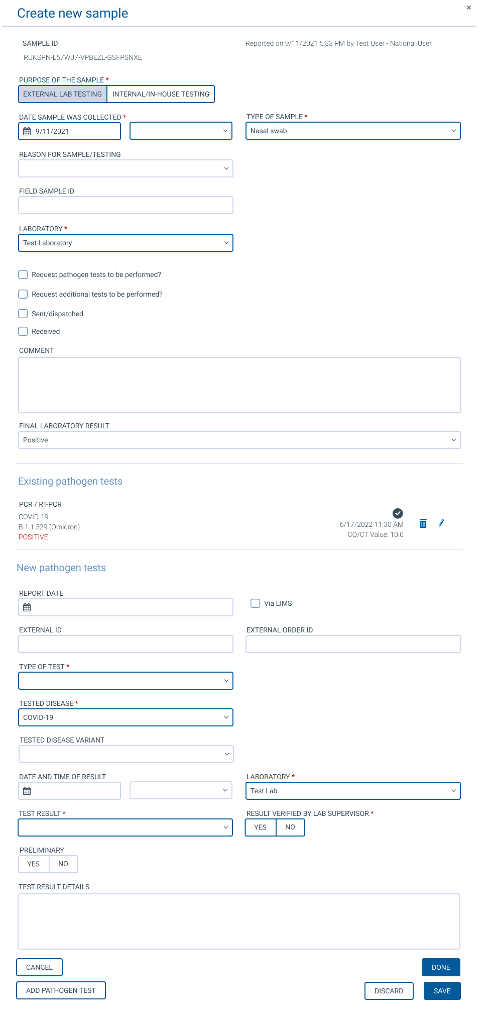 Collapsed pathogen tests new entry distinguished