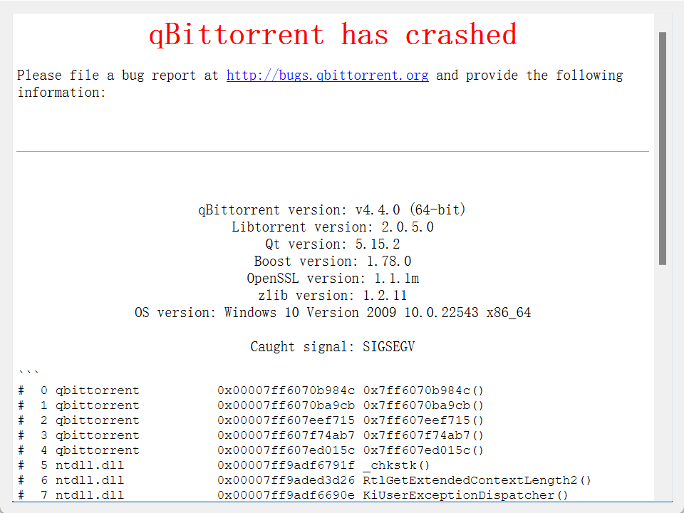 When I start qBittorrent , it crashes · Issue 16355 · qbittorrent